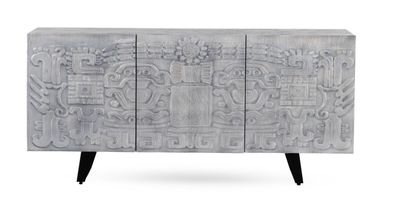 Sideboard mit 3 Türen in Grau aus massivem Mangoholz