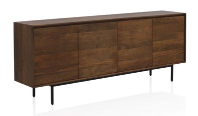 Sideboard mit 4 Türen aus massivem Mangoholz und Metallgestell