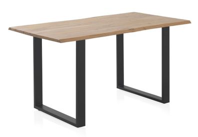 Tisch aus massivem Akazienholz 140 x 80 cm mit schwarzen Metallbeinen