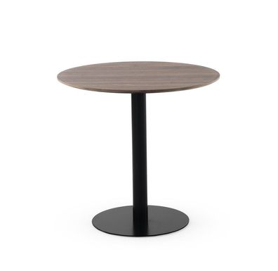 Tisch aus Melamin in Nussbaum, Mittelfuß aus schwarzem Metall 80