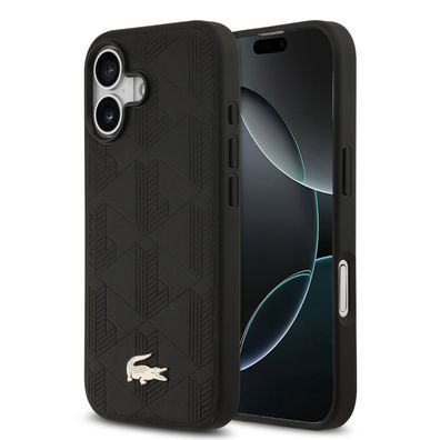 Hülle iPhone 17 Lacoste Kunstleder schwarz Logo Krokodil goldfarbig