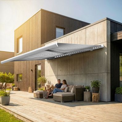 Markise elektrische Kassettenmarkise Gelenkarm Vollkassettenmarkise weiße Kassette