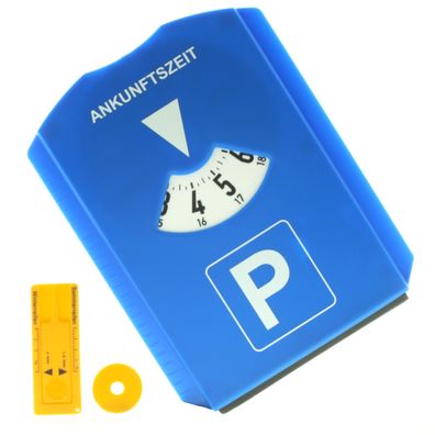 Parkscheibe mit 15-Minuten-Einteilung, Eiskratzer, Einskaufschip und Reifenprofilm