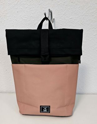 Unisex Rolltop Rucksack Freizeit Arbeit Wasserdicht dreifarbig Taupe Grün Schwarz