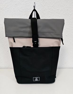 Unisex Rolltop Rucksack Freizeit Arbeit Wasserdicht dreifarbig Grau/Beige/Schwarz