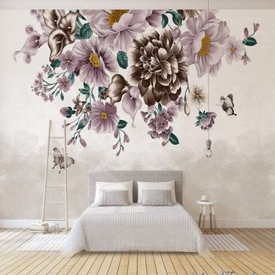 Vlies Fototapete Wandtapete Wandbilder Handgemalte Rosen Schmetterlingen 4444