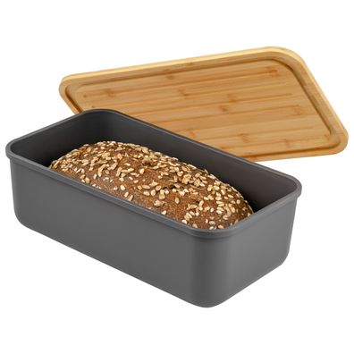 bremermann Brotkasten mit Bambus-Deckel, Brotbox | Schneidebrett, Brotkorb grau