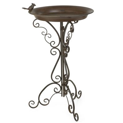 Moritz Vogeltränke Vogelbad dunkelbraun mit kleinem Vogel Wasserschale Höhe 73cm