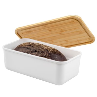 bremermann Brotkasten mit Bambus-Deckel, Brotbox | Schneidebrett, Brotkorb weiß