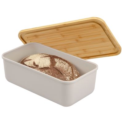 bremermann Brotkasten mit Bambus-Deckel, Brotbox | Schneidebrett, Brottopf, grau