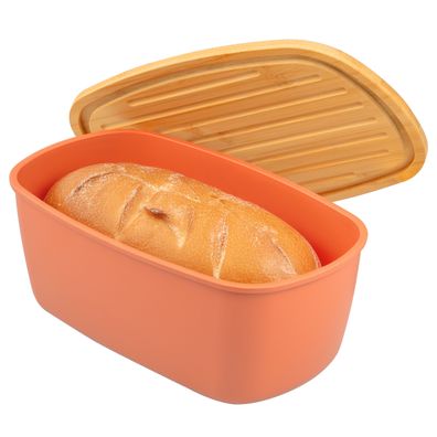 bremermann Brotkasten mit Bambus-Deckel, Schneidebrett, Brottopf, rotbraun