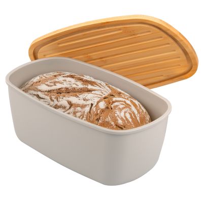 bremermann Brotkasten mit Bambus-Deckel, Brotbox | Schneidebrett, Brottopf, grau