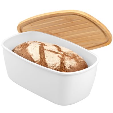 bremermann Brotkasten mit Bambus-Deckel, Brotbox | Schneidebrett, Brottopf, weiß