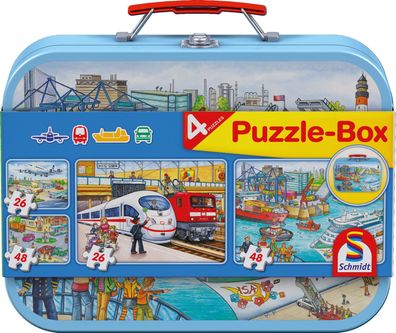 Verkehrsmittel Puzzle-Box, 2x26, 2x48 Teile im Metallkoffer