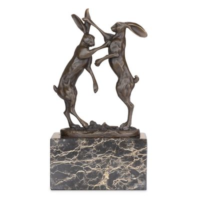 Moritz Design Bronze Statue Hasen Boxen Kämpfen Kaninchen 7,3 x 14,1 x 24,5 cm Skulpt