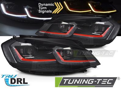 LED Tagfahrlicht Scheinwerfer Set für VW Golf 7 17-19 schwarz/rot/chrom mit dyn. Bli