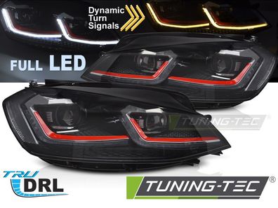 Voll LED Tagfahrlicht Scheinwerfer Set für VW Golf 7 17-19 schwarz/rot/chrom mit dyn