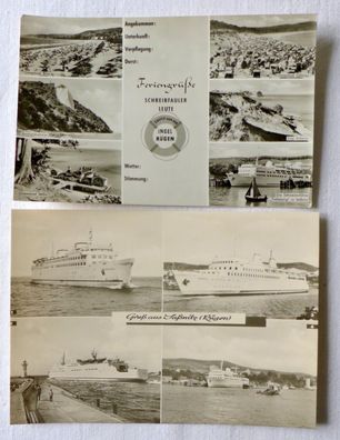 2 AK Schiff Saßnitz Warnemünde Skane Trelleborg Insel Rügen DDR