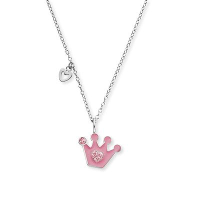 Herzengel Halskette Edelstahl, Emaille HENS-GLITTERCROWN Pink, Rosa
