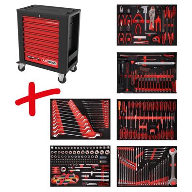KS TOOLS Performanceplus Werkstattwagen-Satz P15 mit 284 Werkzeugen für 6 Schubladen