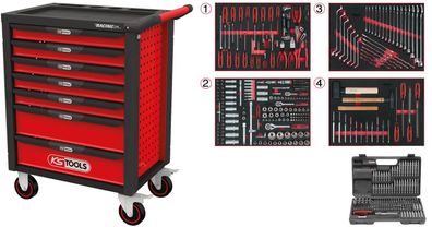 RACINGline Schwarz/rot Werkstattwagen mit 7 Schubladen und 515 Premium-Werkzeugen