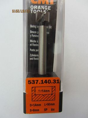 Forstnerbohrer/ Zylinderkopfbohrer SP-Stahl D=14 mm L=90 mm Schaft 8 mm CMT