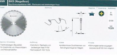 HM/ Widia Bau Kreissägeblatt 250 x 30 Z=16 Stehle Nagelfest F-FA