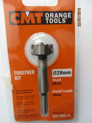 Forstnerbohrer/ Zylinderkopfbohrer SP-Stahl D=28 mm L=90 mm Schaft 8 mm CMT