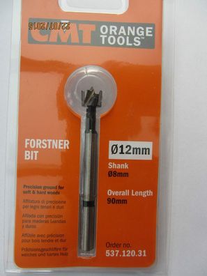 Forstnerbohrer/ Zylinderkopfbohrer SP-Stahl D=12 mm L=90 mm Schaft 8 mm CMT