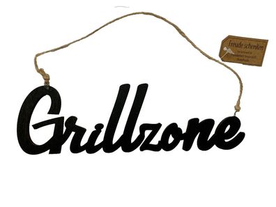 Aufhänger Schriftzug Schild zum Aufhängen "Grillzone" handmade Holz schwarz