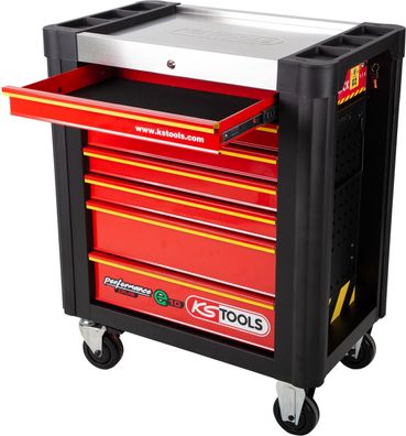 KS TOOLS Performanceplus e10 Schwarz/rot Werkstattwagen mit 7 Schubladen