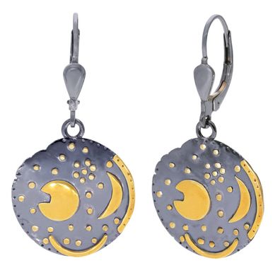 trendor Schmuck Ohrringe Himmelsscheibe von Nebra 925 Silber schwarz/gold ?18 mm 215