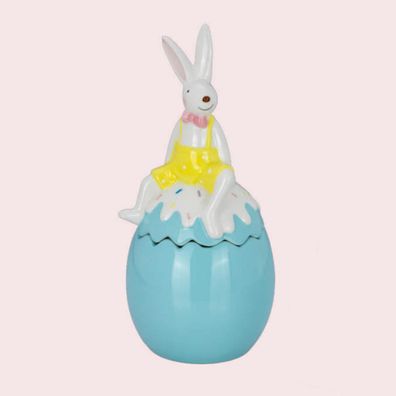 Deko Dose mit Deckel 11.6 cm Keramik blau Osterhasen-Dekor Osterdeko Keramikdose