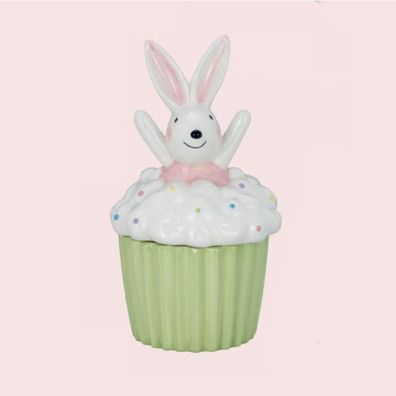 Muffin-Dose mit Deckel 12 cm Keramik grüne Dekodose Osterhasen-Dekor Osterdeko
