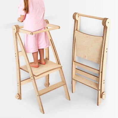 Holz Lernleiter Montessori: Hocker fér Kinder - Beige