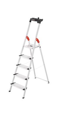 Stufenstehleiter L80 Comfortline 5 Stufen Aluminium Gesamthöhe 1840 mm Tragfähigkeit