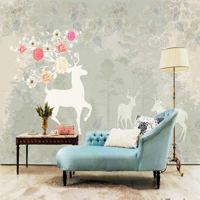 Vlies Fototapete Wandtapete Wandbilder Wunderschöne Hirsch Blume 4468
