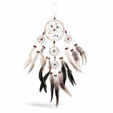 Traumfänger - Dreamcatcher GUTER TRAUM mit Steinchen Ø 9 cm & 4 x klein, weiß