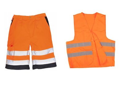 Set Warnschutz Arbeitsshorts + Weste orange S-4XL Warnschutzhose Shorts Bermuda