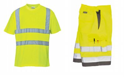 Set Warnschutz T-Shirt + Arbeitsshorts gelb S-4XL Warnschutzhose Shorts Bermuda