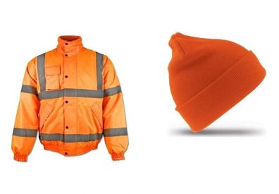 Warnschutz Pilotenjacke inkl Mütze Arbeitsjacke Winterjacke Jacke orange Reflex