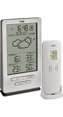 Funkwetterstation XENA H145xB82xT47mm silber Kunststoff für innen/außen mit Symbolen