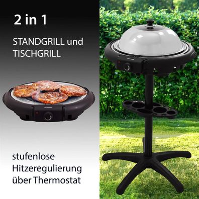 2in1 Elektrogrill Rundgrill Standgrill Tischgrill mit Deckel, 1600 W