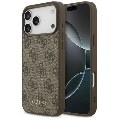 Hülle Case iPhone 17 Pro Max Guess Classic Kunstleder braun Logo goldfarbig