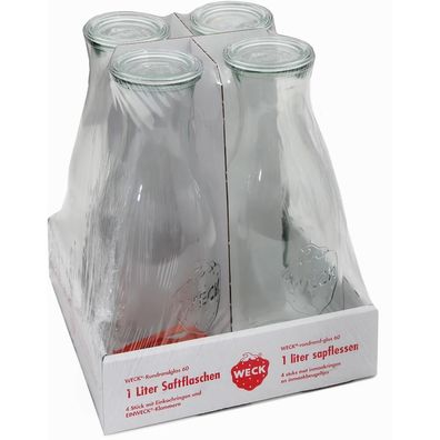 WECK Saftflasche 4er-Tray 1 l mit Ringen und Klammern