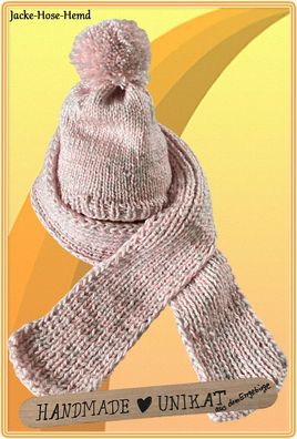 2er-Set Baby Strickschal Mütze Wollmütze Wollschal Handarbeit Kinder Unikat Rosa NEU