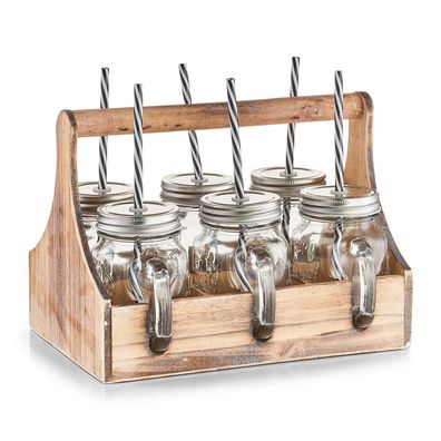 Zeller Present Trinkgläser-Set, 7-tlg., Glas/Metall/Holz