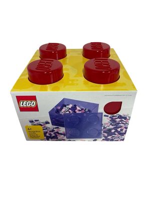 LEGO Stapelbarer Aufbewahrungsstein mit 4 Knöpfen, Rot mit einem Oberdeckel