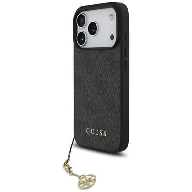 Hülle Case iPhone 17 Pro Guess MagSafe Kunstleder grau mit Kette goldfarbig