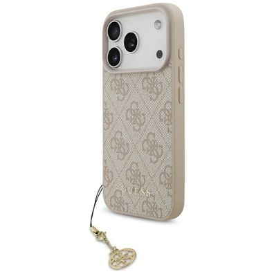 Hülle Case iPhone 17 Pro Guess MagSafe Kunstleder rosa mit Kette goldfarbig